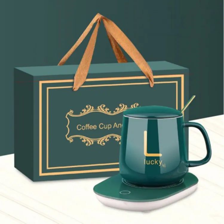 Lucky Portable Coffee Cup Warmer Heater Set Heat Heating Cup Pad Ceramics Mug Thermostatic Electric Coaster 55 Mug Mat Office Tea Coffee Milk Heater with Cup Spoon(Gift Box Package