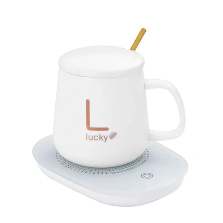 Lucky Portable Coffee Cup Warmer Heater Set Heat Heating Cup Pad Ceramics Mug Thermostatic Electric Coaster 55 Mug Mat Office Tea Coffee Milk Heater with Cup Spoon(Gift Box Package